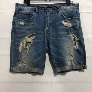 American Eagle Core Flex Distressed Shorts Denim Jean Size 32 99% Cotton Blend